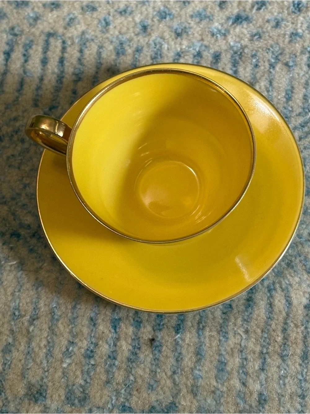 Yellow Vintage Tirschenreuth Bavaria Teacup And Saucer Gold Rim